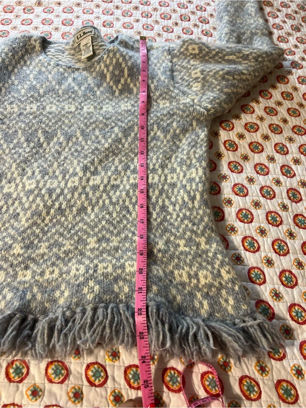 Vintage L.L. Bean Fair Isle Fringe Lambswool Knit Sweater size XS/Small RARE